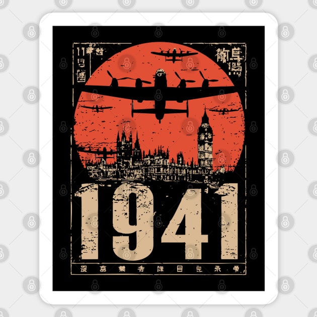 1941 Warplane Rising Sun Vintage Art Sticker by TuncGK